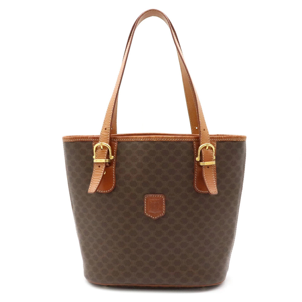 Celine Macadam Tote Bag Shoulder Bucket Leather Brown Dark